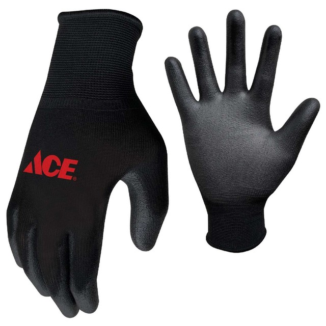 12 Pair Ace 7502347 Men's Polyurethane Coated Black Work Gloves Grip