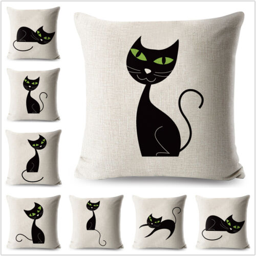 Cute Black Cat Pillow Case Cartoon Animals  Decorative Printed Cover Cushion - Picture 1 of 18