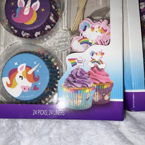 Baked With Love Unicorn Cupcake Decor Kits LOT OF 2 48ct Picks&Liners total. NEW - Picture 9 of 24