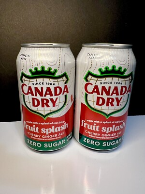  New Limited Canada Zero Sugar Dry Fruit Splash Cherry Ginger Ale Soda (2 Cans)