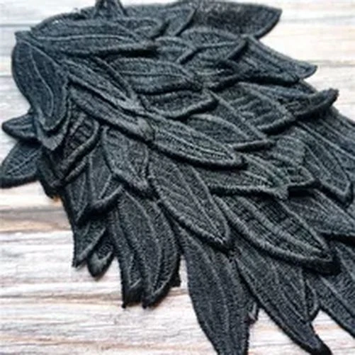 2pcs Black Feather Applique Fabric Embroidery Patches Clothes Shoulder Pad Decor - Image 4 of 4