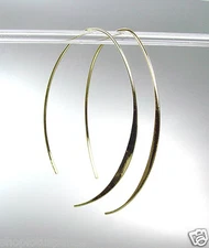 NEW Minimalist Ultra Lightweight Thin Gold Metal Flat Oval Threader Earrings