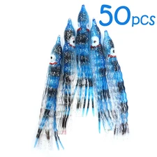 50pcs Fish WOW!® 5" Squid Skirt Octopus Hoochies Crinkle trolling Blue Tiger NEW