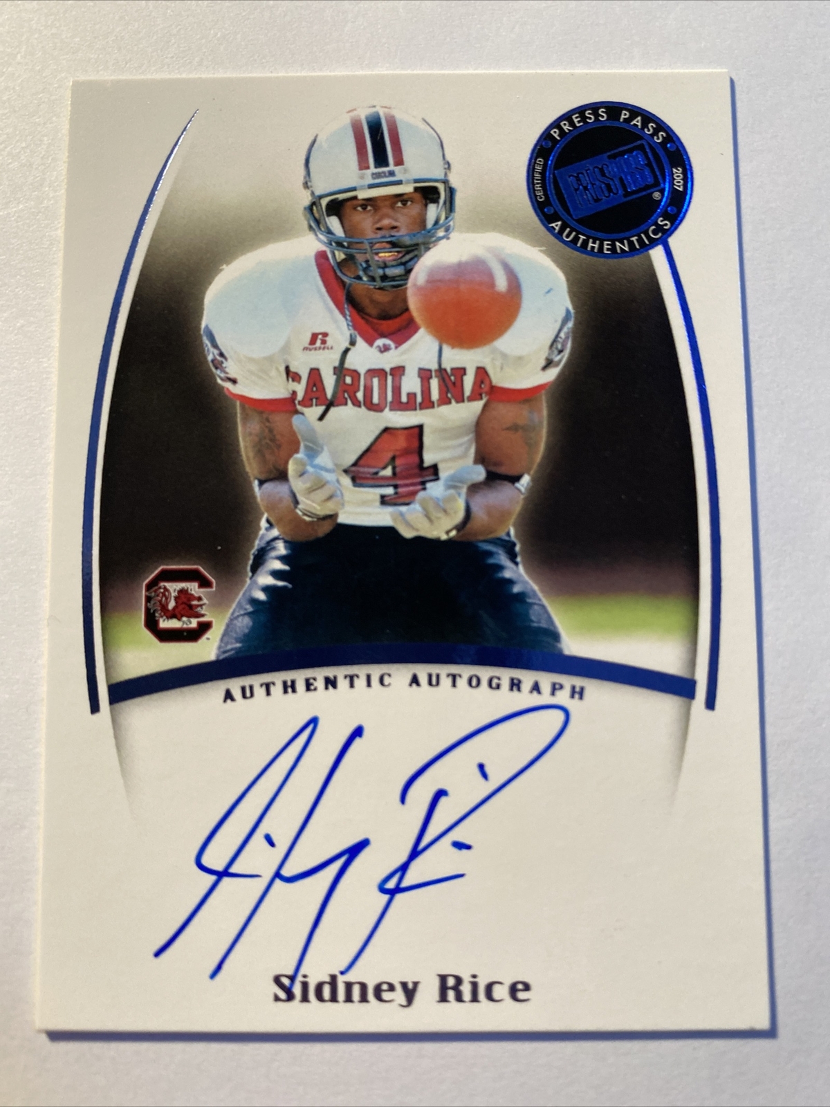 2007 Press Pass Legends Sidney Rice Autographed Card South Carolina ...