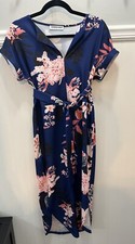 Ecowish Women's Short Sleeve Floral Belted Summer Dress Navy & Pink Size SMALL
