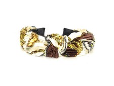 Brown Pleated Fabric Fashion Headband w/ Top Knot