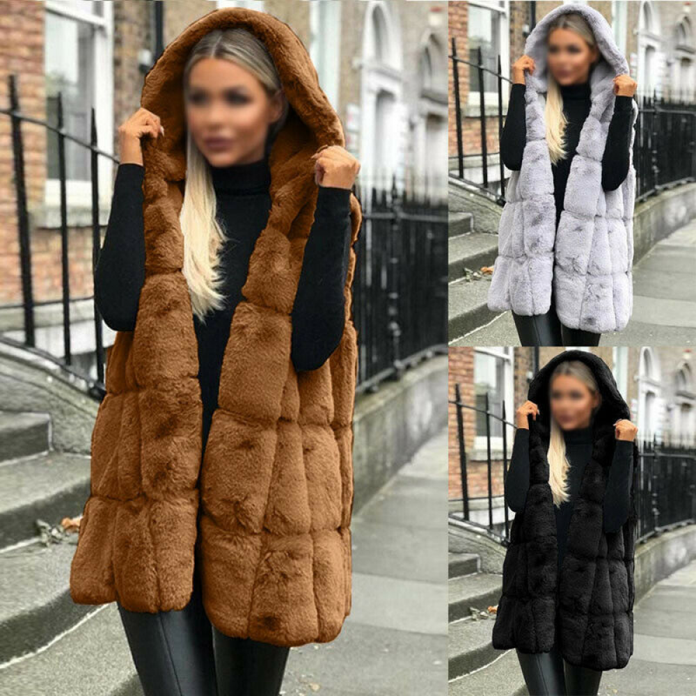 Women's Faux Fur Jacket Coat Outwear Sleeveless Vest Waistcoat Gilet Fashion UK
