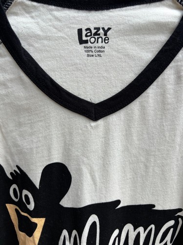Lazy One Mama Bear V-neck Pajama Night Shirt Dress Cotton Cream & Black L/XL NWT - Picture 3 of 6