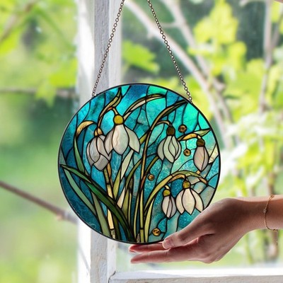 Snowdrop January Birth Flower Stained Glass Suncatcher, Floral Gift