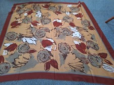 Betmar Vintage Scarf Italy Rusty Brown and Tan Florals