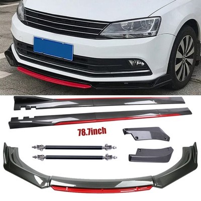 Carbon Fiber Red Front Lip Chin Bumper Side Skirt For VW Passat Scirocco Golf