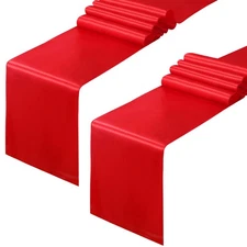 2 Pack Red Satin Table Runner, 12x108 Inch, Smooth, Wedding, Banquet, Birthday