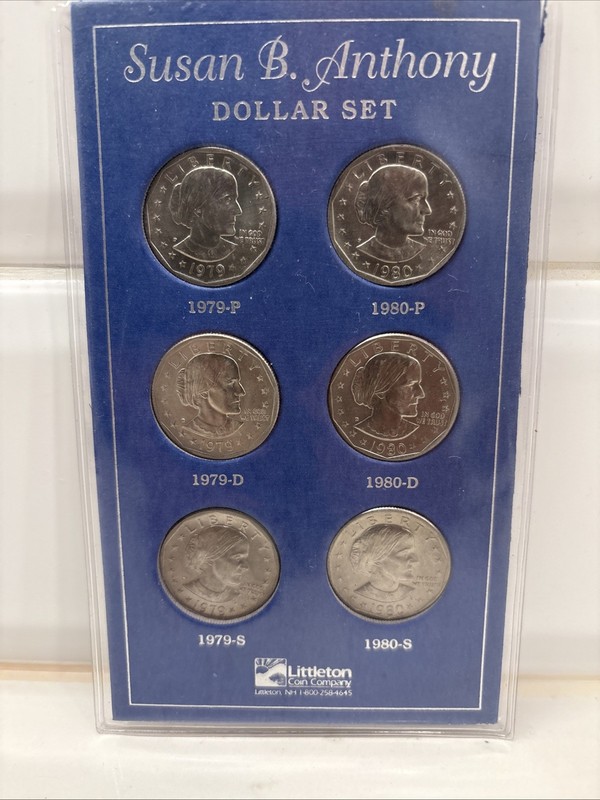 6 US Coins Susan B Anthony Dollar Set 1979 & 1980 P-D-S Littleton Coin Company