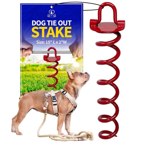 Dog Tie Out Stake - Heavy Duty Steel Yard Stake, Secure Ground Anchor with Sw...