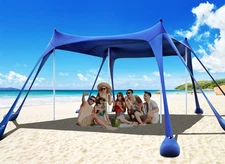 Osoeri 10x10ft Beach Tent Sun Shelter UPF50+, 8 Sandbags, Poles - Camping, Picni