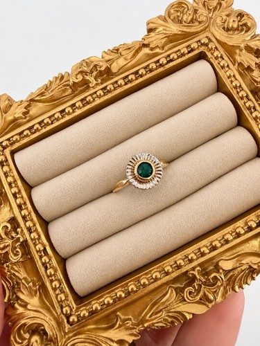 Vintage 10K Gold Green Stone Sunburst Ring Size 4.25 Art Deco