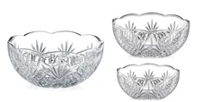 SET OF 3 Crystal Rocks Luxury Glass Large Serving Bowl Salad Bowl Set