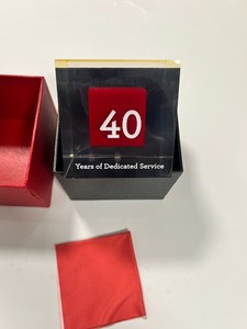 WELLS FARGO 40 Years Anniversary Employee Service Acrylic Cube  in Box & Pin