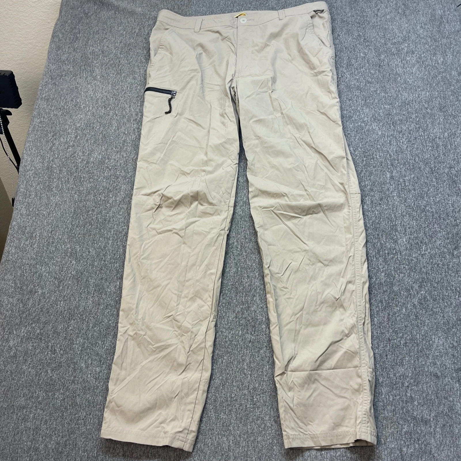 REI Co Op Pants Mens 38x34 Tan Nylon Stretch Hiking Outdoor Zip Pocket