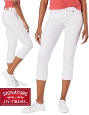 Signature Gold by Levi Strauss Womens White Mid Rise Capri Jeans