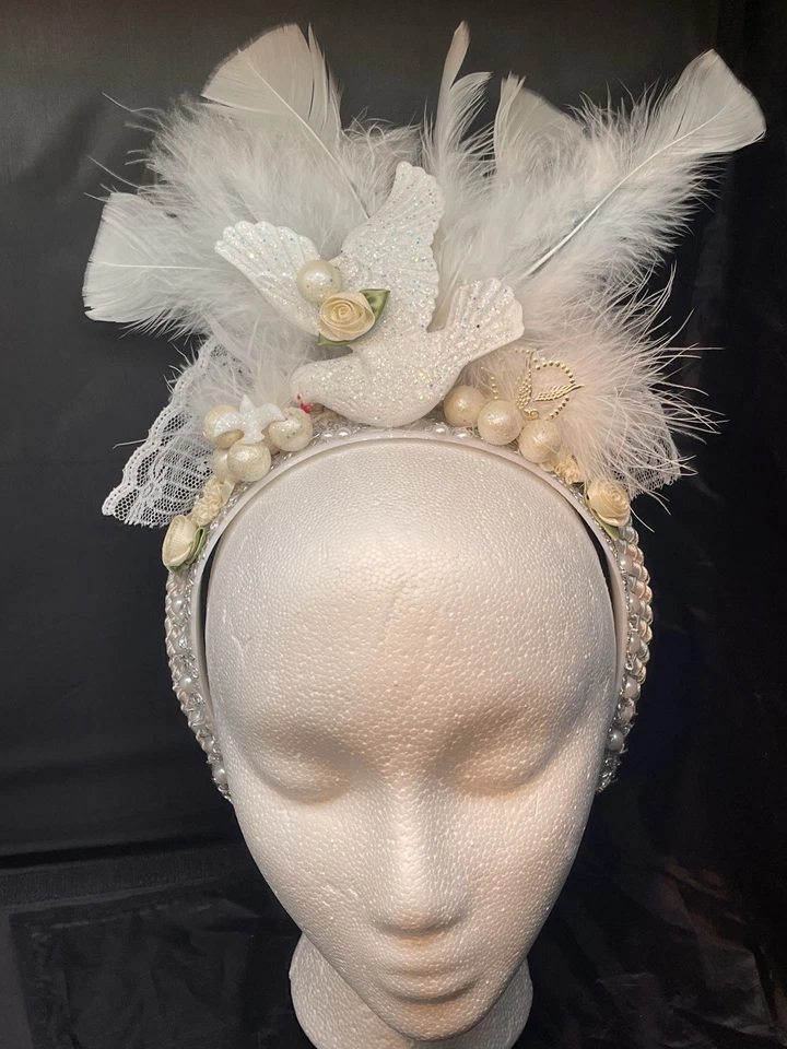 Handmade Headband Vintage Pearls Lace Wedding Bachelorette Party Bridal Party - Image 3 of 4