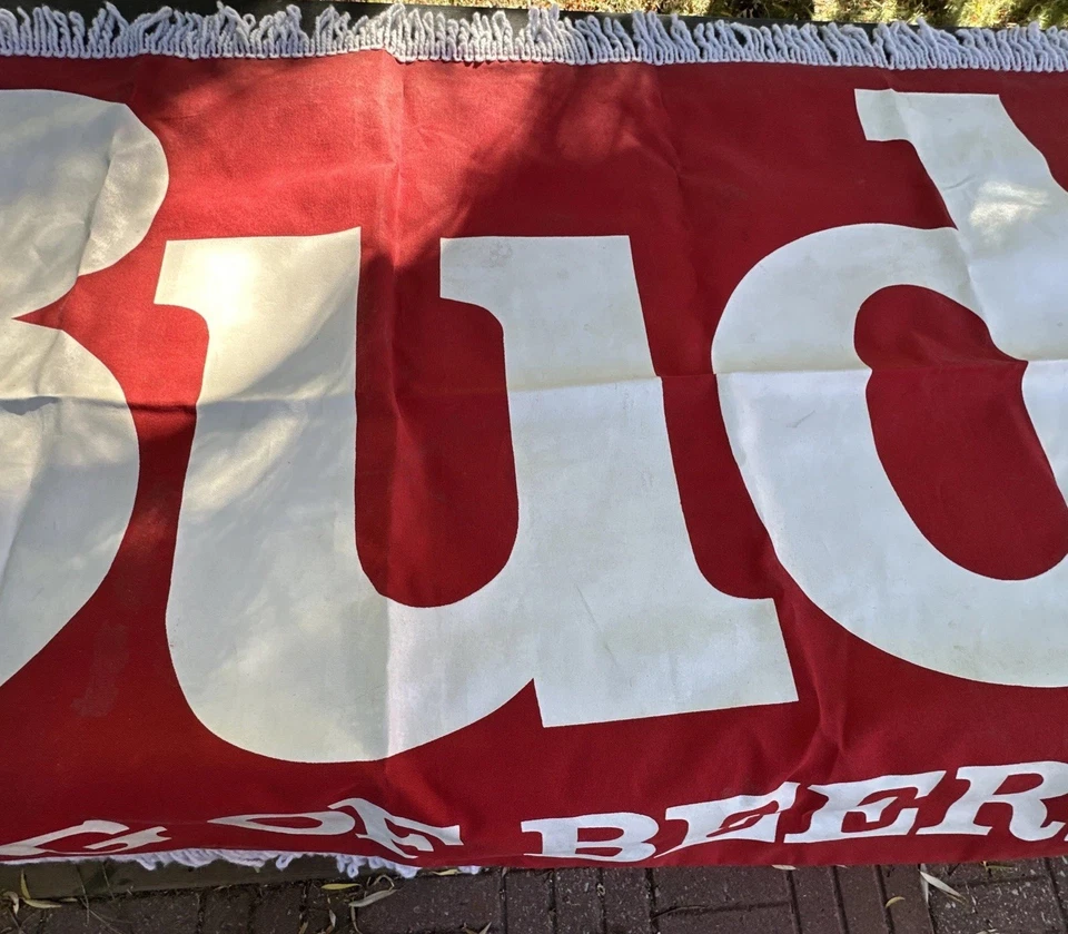 "Hamaca vintage Budweiser King Of Beers tela roja flecos blancos 32"" X 76 EE. UU. Foto 4 de 4