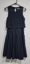 ELIZA J MIXED MEDIA POPOVER NAVY FIT & FLARE DRESS sz 8