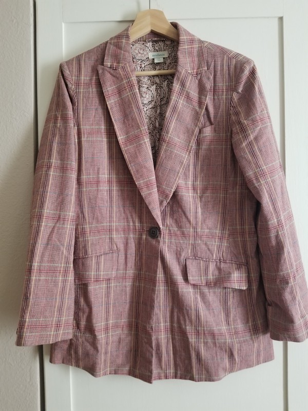 Sundance Jacket Womens Rose Plaid Blazer Preppy Linen Blend Academia SizeXS