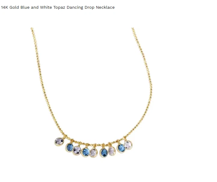 Collar de cadena de 1,5 mm de eslabones de cuentas de piedras preciosas colgantes múltiples de oro amarillo macizo de 14k de 18"