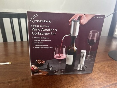 Rabbit 5 Piece Electric Wine Aerator And Corkscrew Set, 2 UBS-C Charging Cables