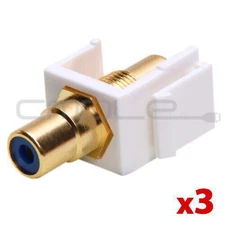 RCA Keystone Jack White/Blue Center RCA Coupler Wall Plates Surface Boxes 3PCS