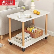 2 Tier Side Table on Wheel Sofa End Table Coffee Laptop Desk Living Room Bedroom