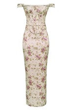 NEW, HOUSE OF CB Isis Floral Corset Bodice Gown In White floral Sz L #MD1251