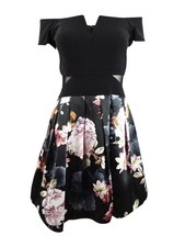 Xscape Women's Floral-Skirt Dress (6, Black/Grey)