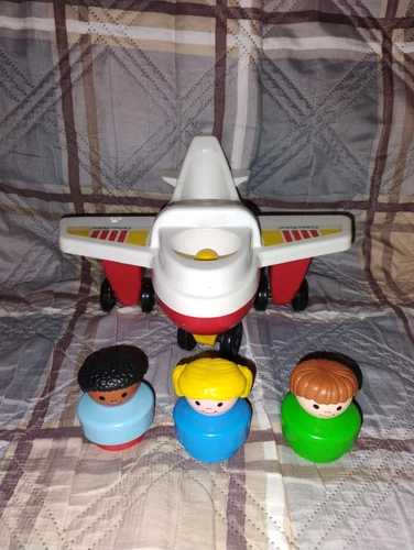 VTG 90’s Fisher Price Red White Yellow Airplane Little People Toy Plane w/people