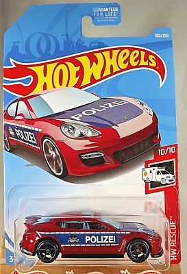 2019 Hot Wheels #100 HW Rescue 10/10 PORSCHE PANAMERA Polizei Red w/Black OH5 Sp