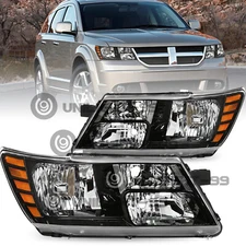 For 2009-2020 Dodge Journey Black Chrome Headlights Assembly Pair Left & Right