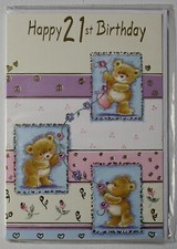 21st BIRTHDAY CARD FEMALE - FOIL DETAIL WITH BEARS - FIRST IMPRESSIONS Brand