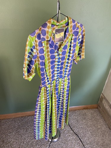 Vintage 60’s 50s Carol Cook Psychedelic Mod Shirt Dress Geometric Sheath NOS - Picture 2 of 12