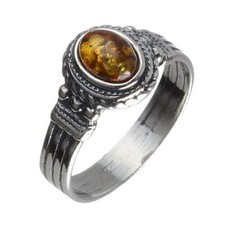 Sterling Silver and Baltic Honey Amber Gothic Style Ring
