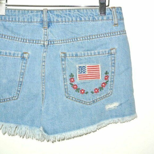 Pantalones Cortos Denim Rasgados Forever 21 Bordados Bandera de Estados Unidos - Imagen 7 de 8