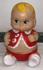 Unedda Doll Co Plum Pees Baby Rubber Blonde Blue Eye Doll Red Shirt 1967