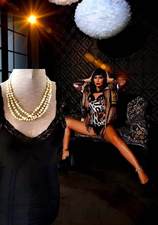 Collar de perlas genuinas y múltiples piedras preciosas triple hilo con cuentas/chip