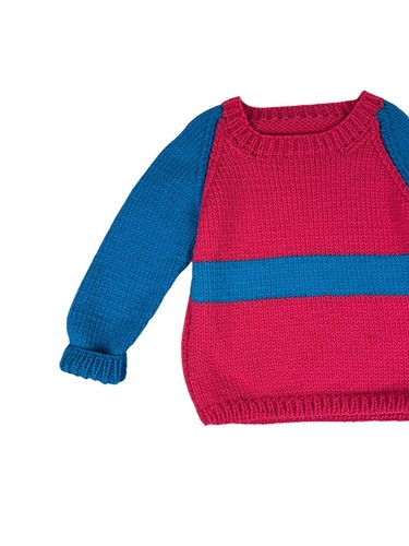 Vintage Hand Knit Girls Sweater Pullover Size 4T Pink Blue Colorblock Colorful - Picture 2 of 6