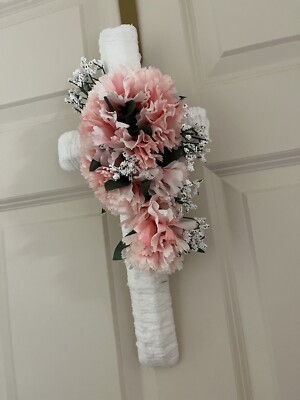 Wall Decor Cross w/pink Flower Embellishments 