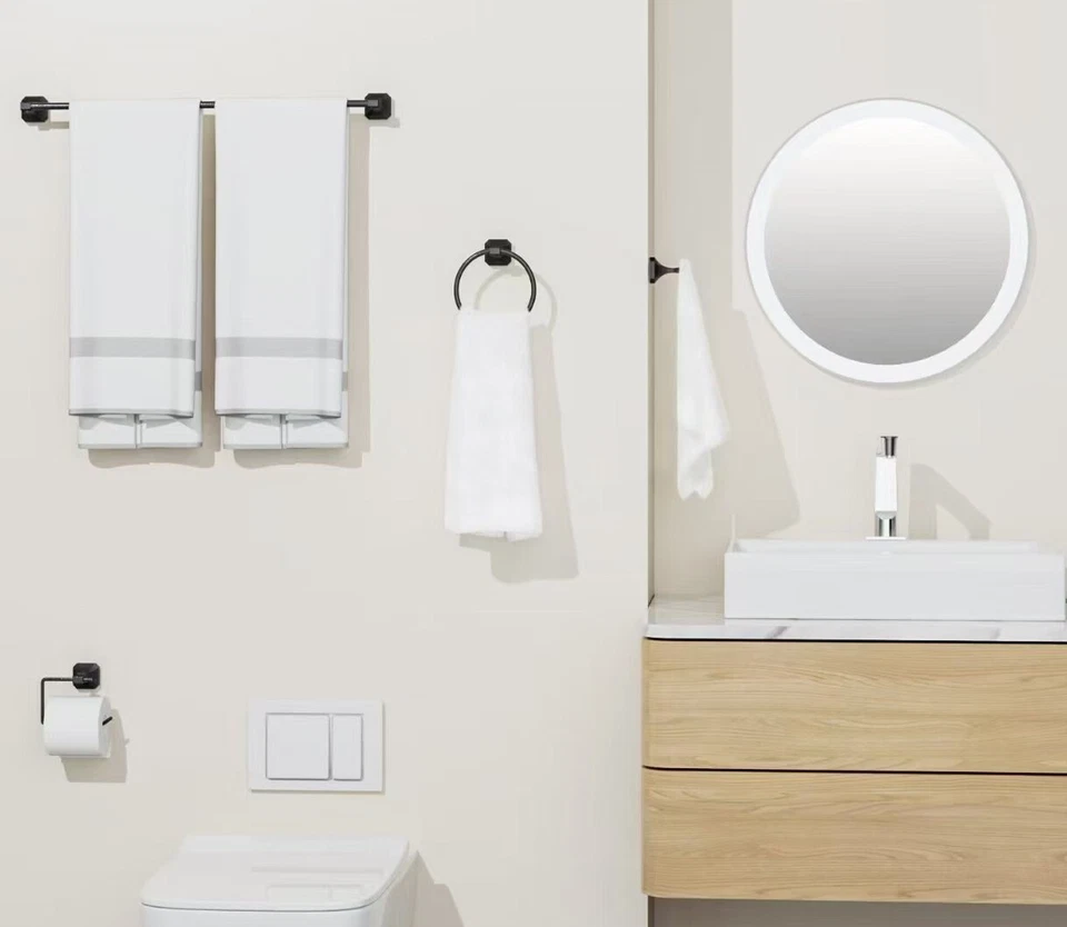 4 Piece Towel Bar Set Bath Accessories Bathroom Hardware Set Matte Black - Image 2 of 4