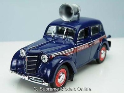 MOSKWITSCH 400-420 POLIZEI MODELLAUTO IM MASSSTAB 1:43 BLAU/ROT FARBBEISPIEL T3412Z(=)