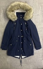 Miss Selfridge Dark Navy Blue Faux Fur Lined Hooded Parka Winter Coat Size 10