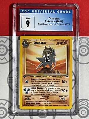 CGC 9 Pokemon TCG 1st Edition Omastar 43/75 Neo Discovery MINT PSA