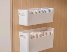 Pair Of Small Self Adhesive No Drill White Multi-purpose Storage Baskets/shelves